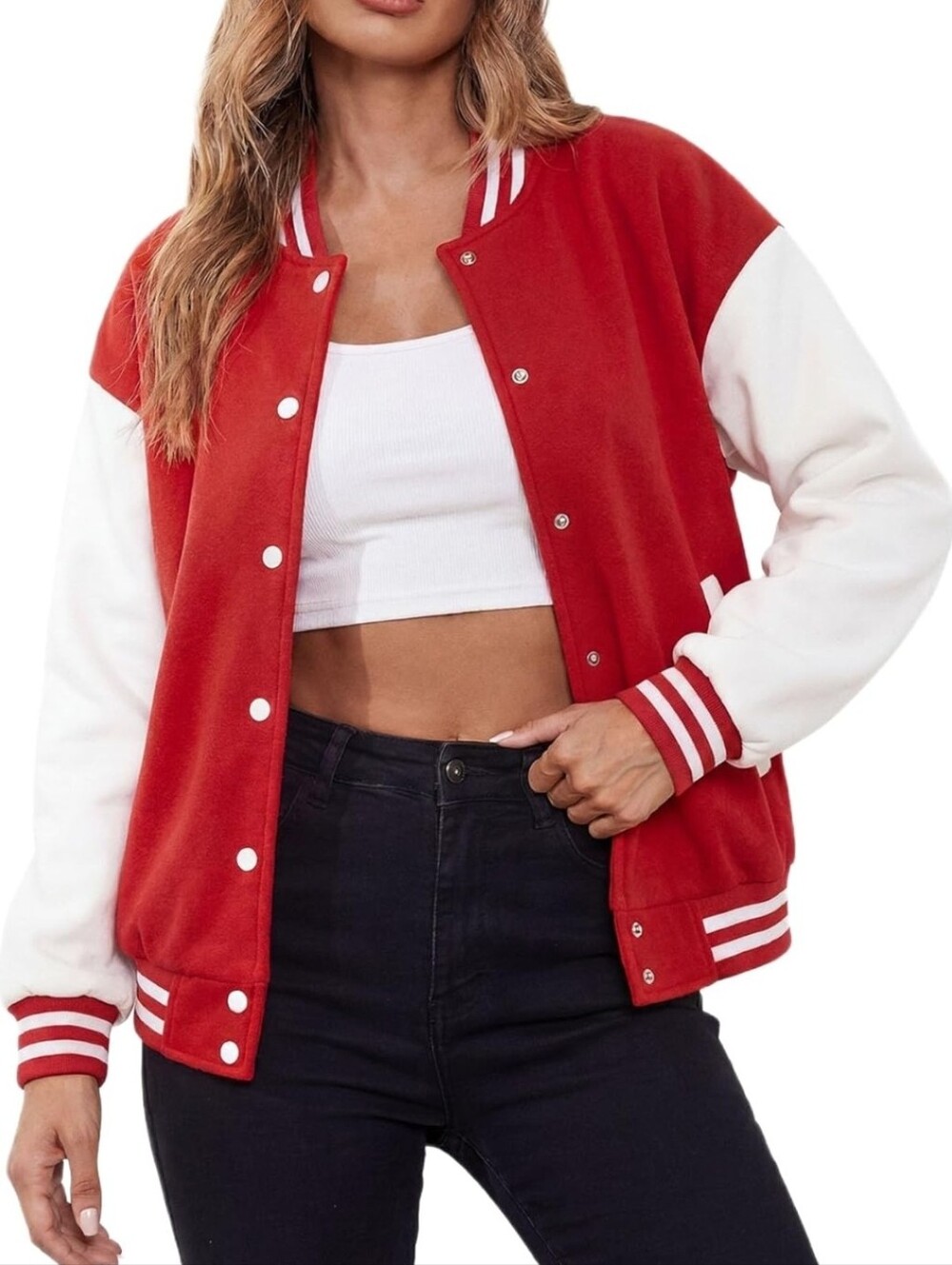 NWT Sweatshirt Fleece Women's Red and White Varsity Jacket S Letterman